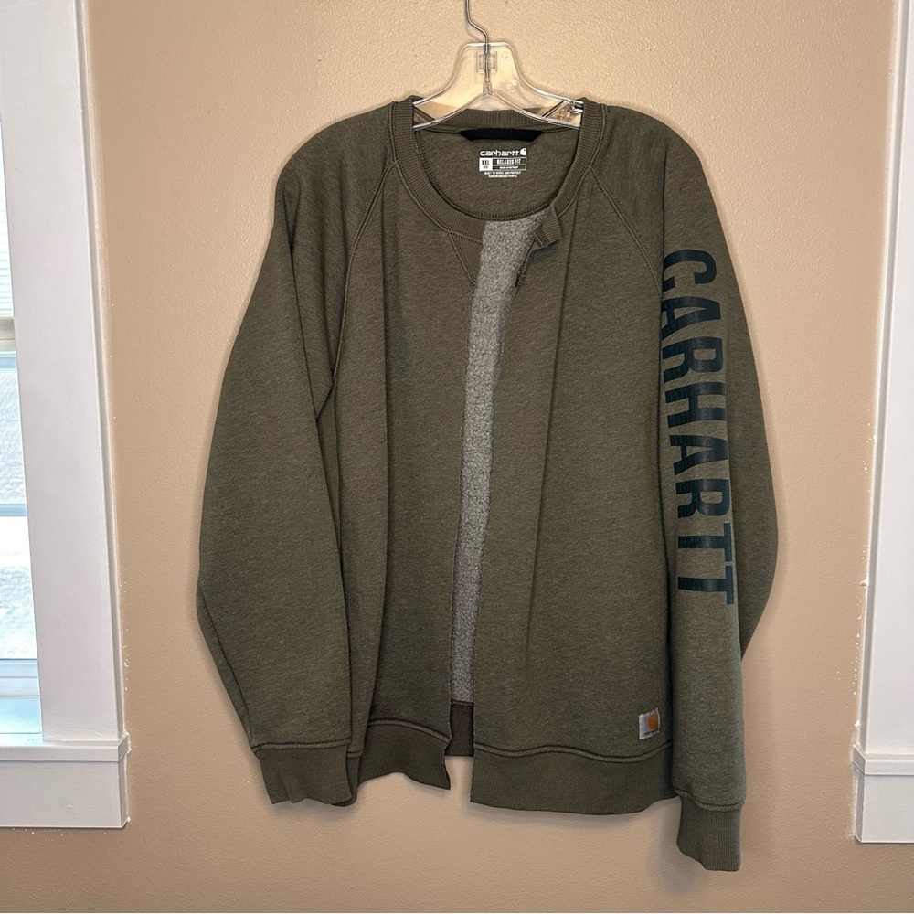 Carhartt Cardigan Sweatshirt with Logo Patch Size XXL Green